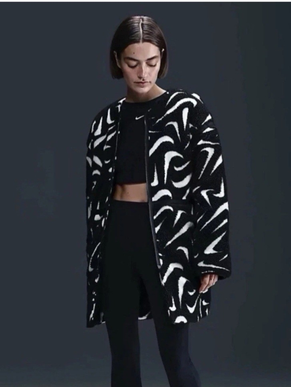 Nike Women's Therma-Fit City Series Faux Fur Jacket Black White Size S